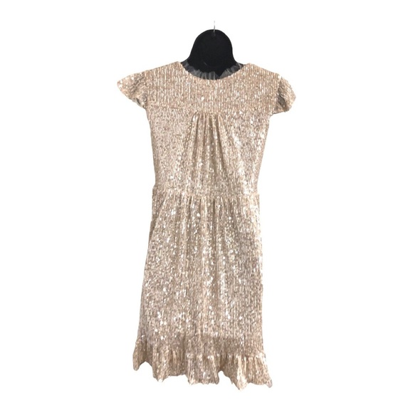 Gold shimmery sequin lace trim v-neck babydoll swing tent dress size medium new - Picture 12 of 16